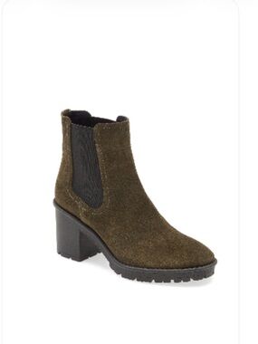 Olive Green Suede Chelsea Block Heel Boot size 9